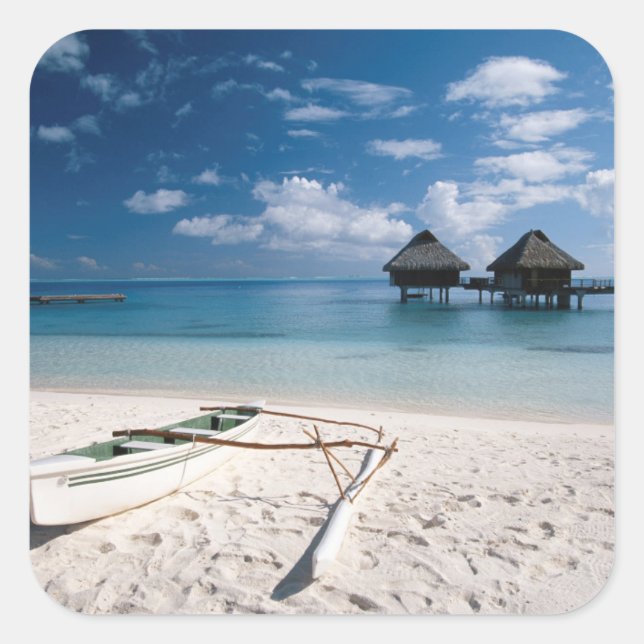 Pegatina Cuadrada Bungalows del motu Toopua de la playa (Anverso)