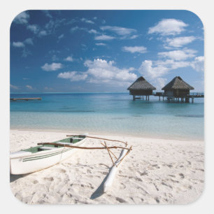 Pegatina Cuadrada Bungalows del motu Toopua de la playa