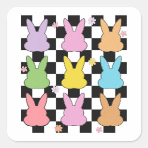 Pegatina Cuadrada Bunnies de Pascua Retro