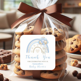 Pegatina Cuadrada Bunny Blue Beige Balloon Baby Shower Gracias