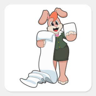 Pegatina Cuadrada Bunny como secretario con papel