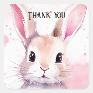 Pegatina Cuadrada Bunny Cute Watercolor Ducha bebé rosa