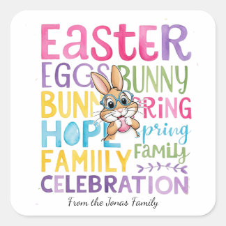 Pegatina Cuadrada Bunny Easter Card , Personalized Easter funnyBunny