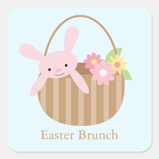 Pegatina Cuadrada Bunny en Basket Easter Brunch (Anverso)