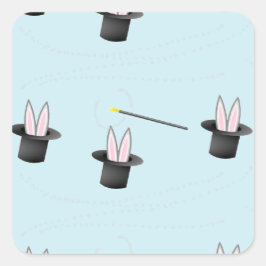 Pegatina Cuadrada Bunny en un gorra con varita mágica azul