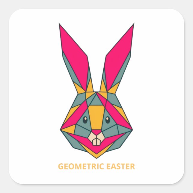 Pegatina Cuadrada Bunny geométrico de Pascua (Anverso)