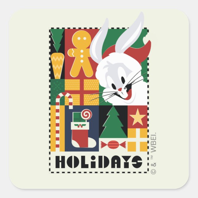 Pegatina Cuadrada BUNNY™ Holidays Badge de LOONEY TUNES™ BUGS BUNNY™ (Anverso)