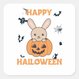 Pegatina Cuadrada Bunny In Pumpkin Cute Bunnies Feliz Halloween