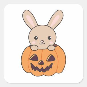 Pegatina Cuadrada Bunny In Pumpkin Cute Bunnies Feliz Halloween
