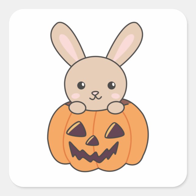 Pegatina Cuadrada Bunny In Pumpkin Cute Bunnies Feliz Halloween (Anverso)