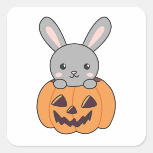Pegatina Cuadrada Bunny In Pumpkin Cute Bunnies Feliz Halloween