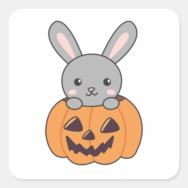 Pegatina Cuadrada Bunny In Pumpkin Cute Bunnies Feliz Halloween (Anverso)