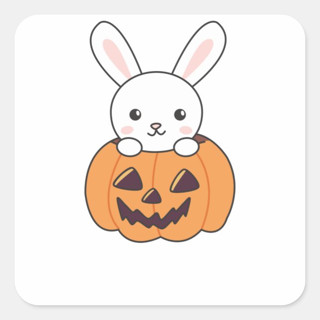 Pegatina Cuadrada Bunny In Pumpkin Cute Bunnies Feliz Halloween (Anverso)