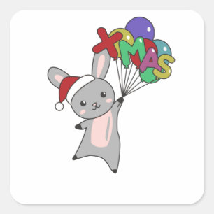 Pegatina Cuadrada Bunny Merry Christmas Winter Animals Rabbit