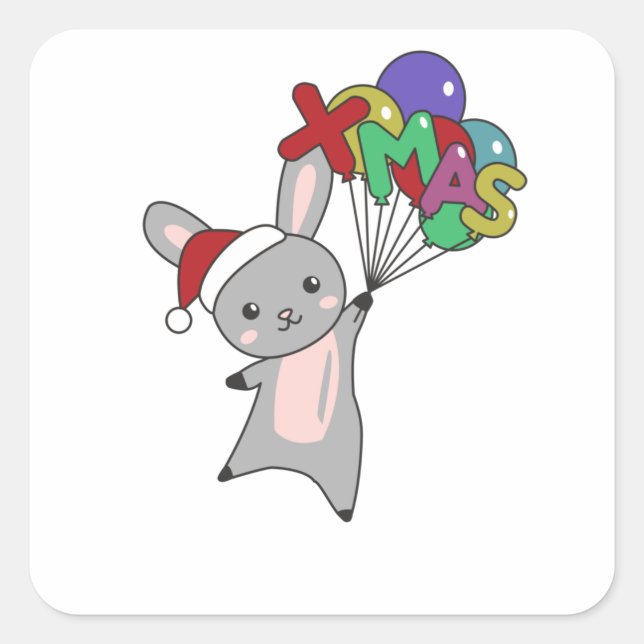Pegatina Cuadrada Bunny Merry Christmas Winter Animals Rabbit (Anverso)