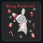 Pegatina Cuadrada Bunny Merry Christmas Winter Animals Rabbits<br><div class="desc">El conejo para Navidades con luces de hadas. Animales divertidos con regalos y nieve para las vacaciones. También es gracioso para los Navidades en julio. Hasen son animales dulces y perfectos para los Navidades.</div>