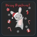 Pegatina Cuadrada Bunny Merry Christmas Winter Animals Rabbits<br><div class="desc">El conejo para Navidades con luces de hadas. Animales divertidos con regalos y nieve para las vacaciones. También es gracioso para los Navidades en julio. Hasen son animales dulces y perfectos para los Navidades.</div>