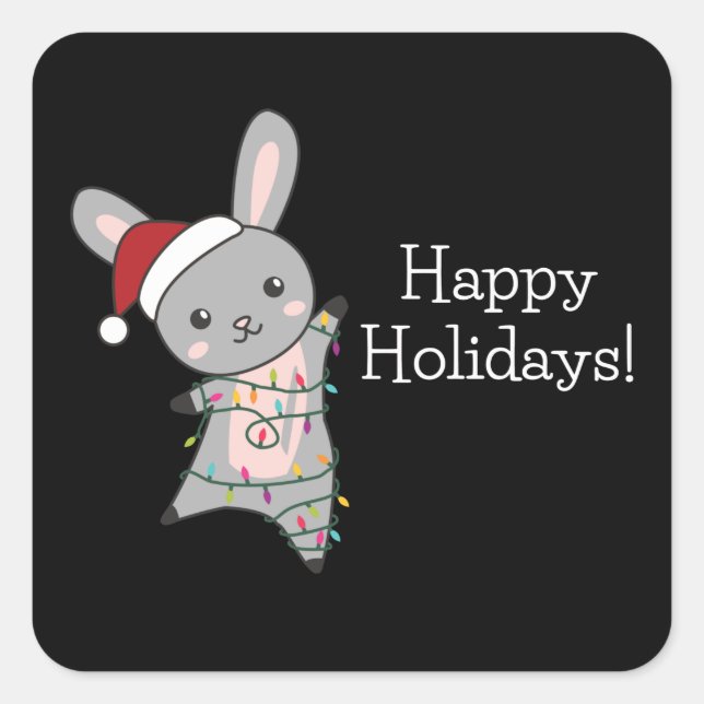 Pegatina Cuadrada Bunny Merry Christmas Winter Animals Rabbits (Anverso)