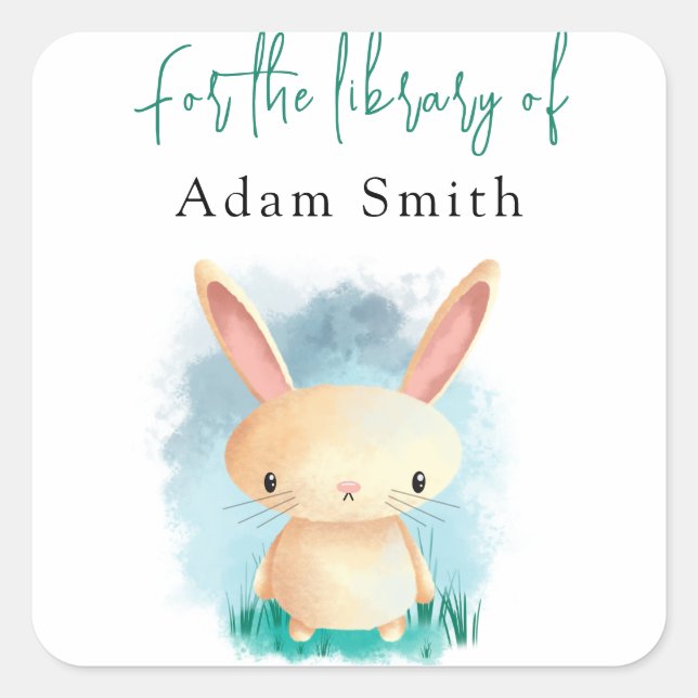 Pegatina Cuadrada Bunny - para la biblioteca de (Anverso)