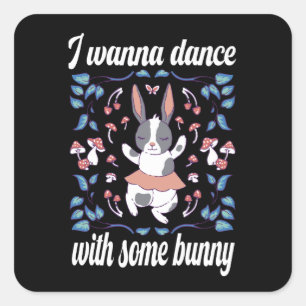 Pegatina Cuadrada Bunny Quiere Bailar Con Un Socio De Baile