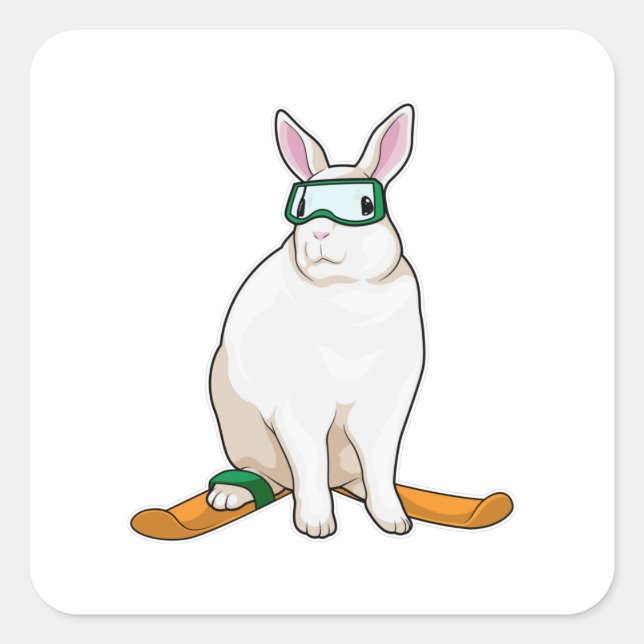Pegatina Cuadrada Bunny Skier Ski (Anverso)