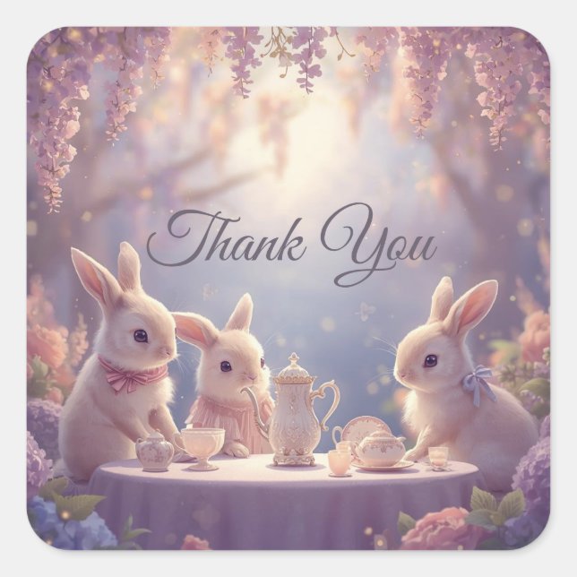 Pegatina Cuadrada Bunny Tea Party Favor Stickers – Fairy Garden (Anverso)
