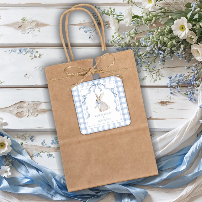 Pegatina Cuadrada Bunny Wishes & Baby Kisses Baby Shower (Subido por el creador)