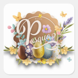 Pegatina Cuadrada Buona Pasqua