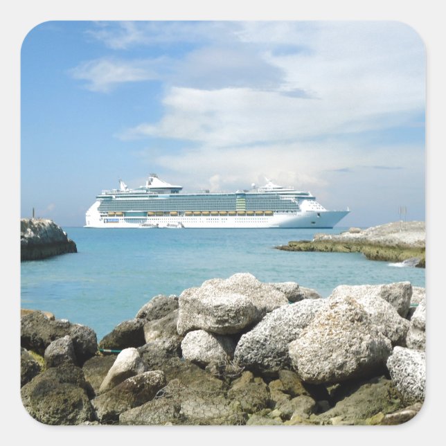 Pegatina Cuadrada Buque de crucero en CocoCay (Anverso)
