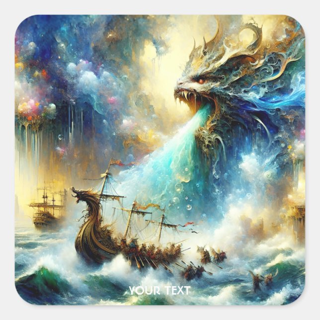 Pegatina Cuadrada Buque marítimo de tormenta de fantasía (Anverso)