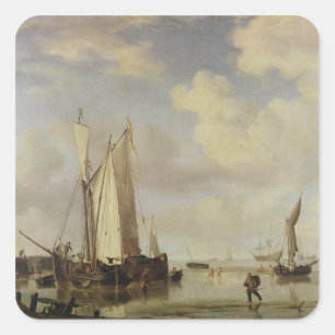 Pegatina Cuadrada Buques neerlandeses mar adentro y baño masculino, 