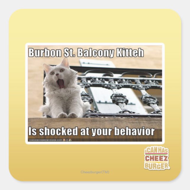 Pegatina Cuadrada Burbon St. Balcony Kitteh (Anverso)