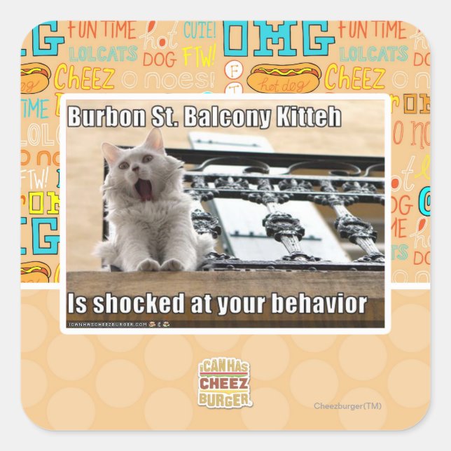 Pegatina Cuadrada Burbon St. Balcony Kitteh (Anverso)