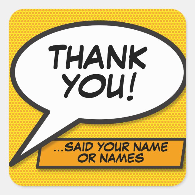 Pegatina Cuadrada Burbuja de arte pop del libro de historietas perso (Anverso)