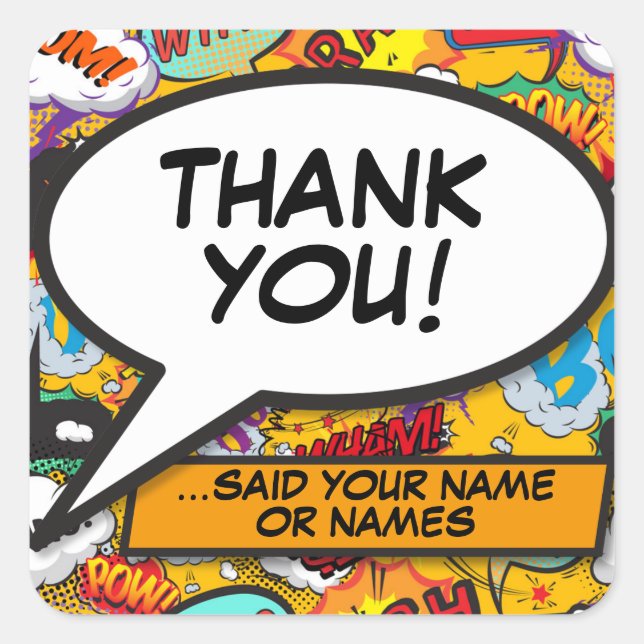 Pegatina Cuadrada Burbuja de gracias a la diversión personalizada (Anverso)