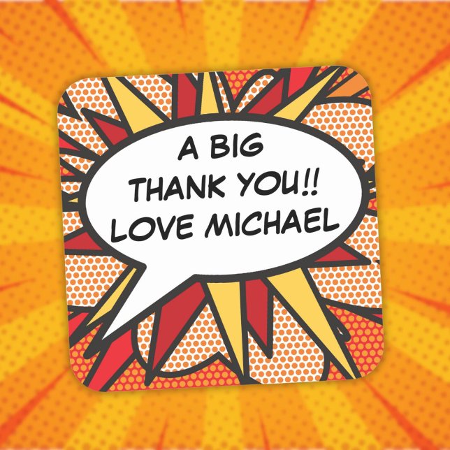 Pegatina Cuadrada Burbuja de habla personalizada divertida historiet (Personalized Speech Bubble Fun Modern Comic Book Square Sticker)