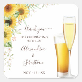 Pegatina Cuadrada Burbujas y brechas gracias Boda del girasol