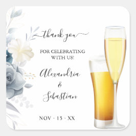 Pegatina Cuadrada Burbujas y brechas Gracias Rosas Boda