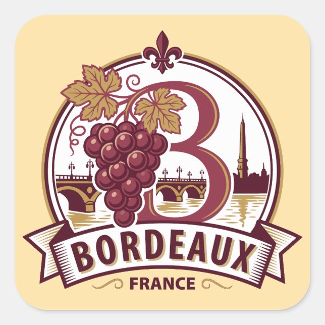 Pegatina Cuadrada Burdeos Francia (Anverso)