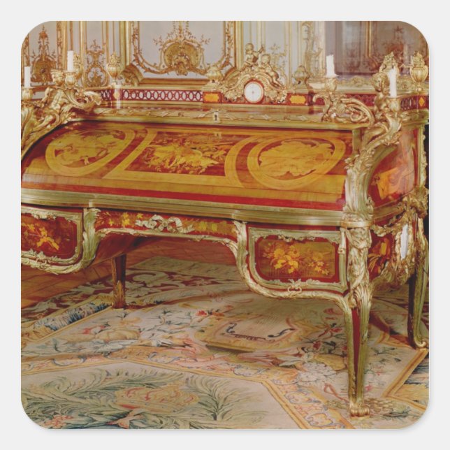 Pegatina Cuadrada Bureau du Roi por Oeben y Riesener (Anverso)