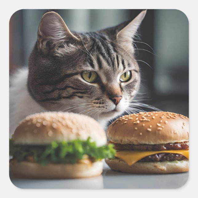 Pegatina Cuadrada Burger Buddy - arte de gatos (Anverso)