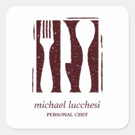 Pegatina Cuadrada Burgundy Cutlery | Restaurante Chef Catery Bakery