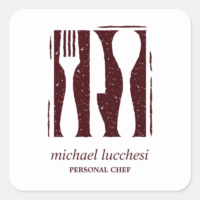Pegatina Cuadrada Burgundy Cutlery | Restaurante Chef Catery Bakery (Anverso)