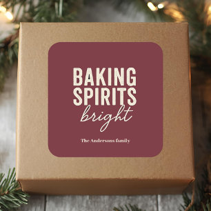 Pegatina Cuadrada Burgundy de Navidad para Dar Brillo a la Reposterí