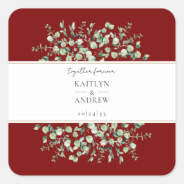 Pegatina Cuadrada Burgundy Eucalyptus Juntos Por Siempre Boda 