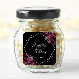 Pegatina Cuadrada Burgundy Floral Silver Geométrico Negro Boda