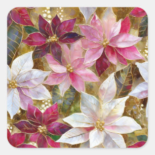 Pegatina Cuadrada Burgundy Oro Bronce Rosa Rojo Blanca Flor de Pascu