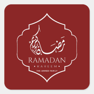 Pegatina Cuadrada Burgundy Ramadan Kareem Personalizado Islámico