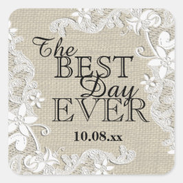 Pegatina Cuadrada Burlap floral vintage