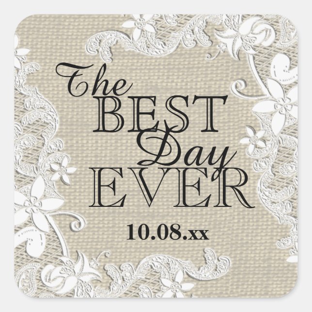 Pegatina Cuadrada Burlap floral vintage (Anverso)